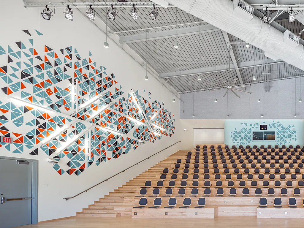 Custom Cut PET Tiles | Colors: Mandarin, Slate, and Duck Egg | Project: Oregon State University Gladys Marine Building