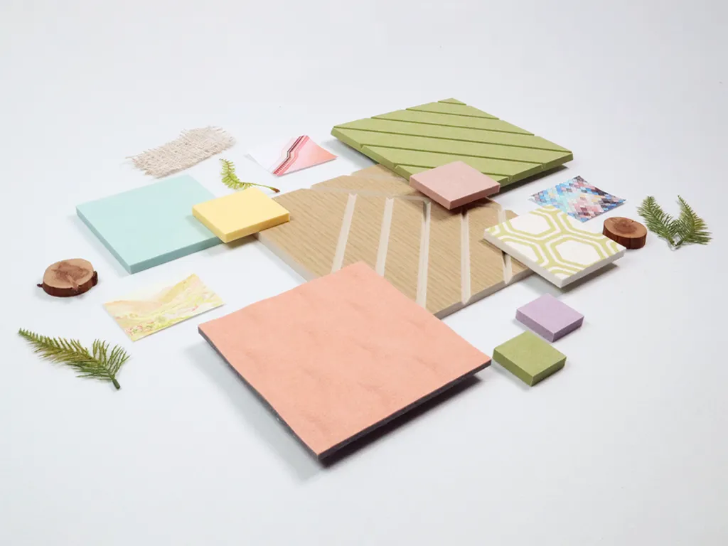 Mood board of PET felt product samples