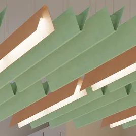 A Baffles Lit in Blush and V Baffles in Mint