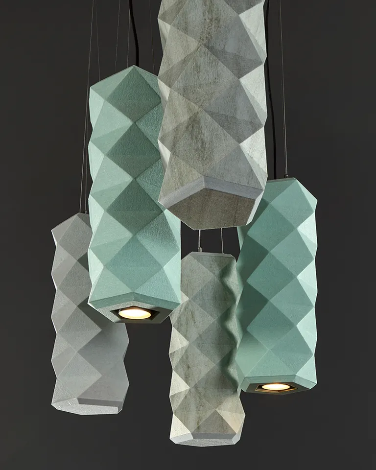 Product: Tessellate Pendants Lit | Colors: Mint and Frost | Print: White Wash