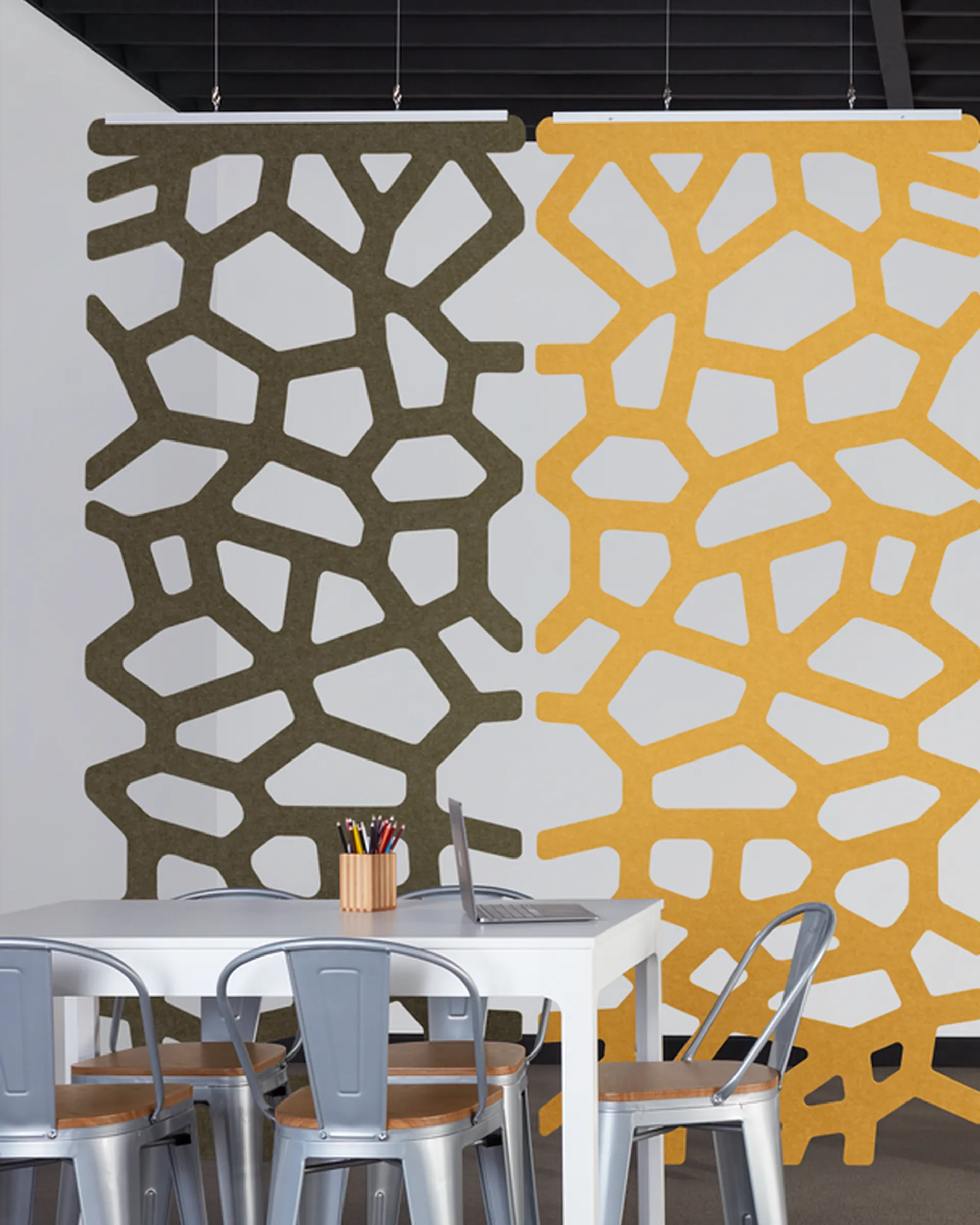 Coral Screens | Colors: Ochre and Olive