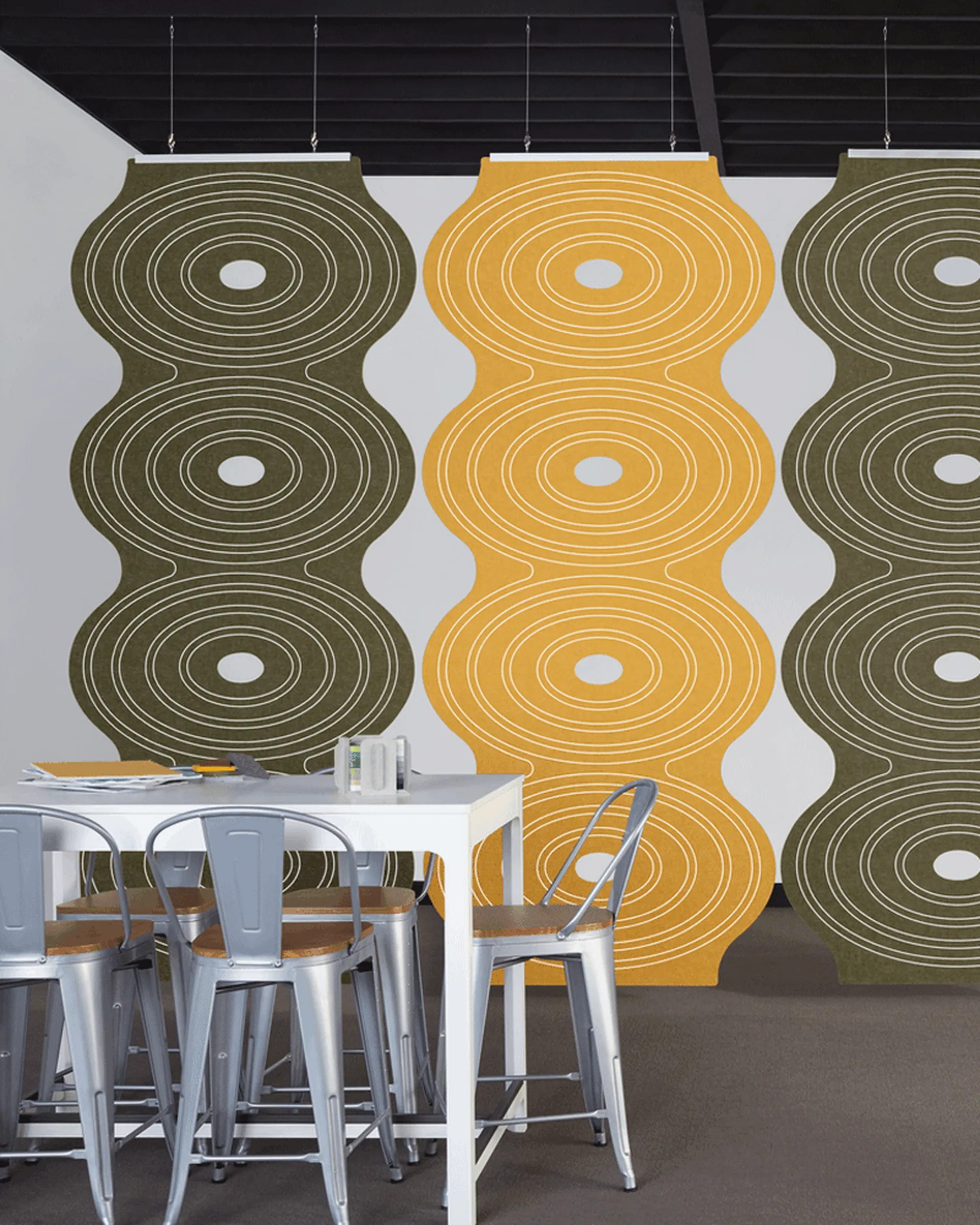 Ellipse Screens | Colors: Ochre and Olive | Print: White (standard)