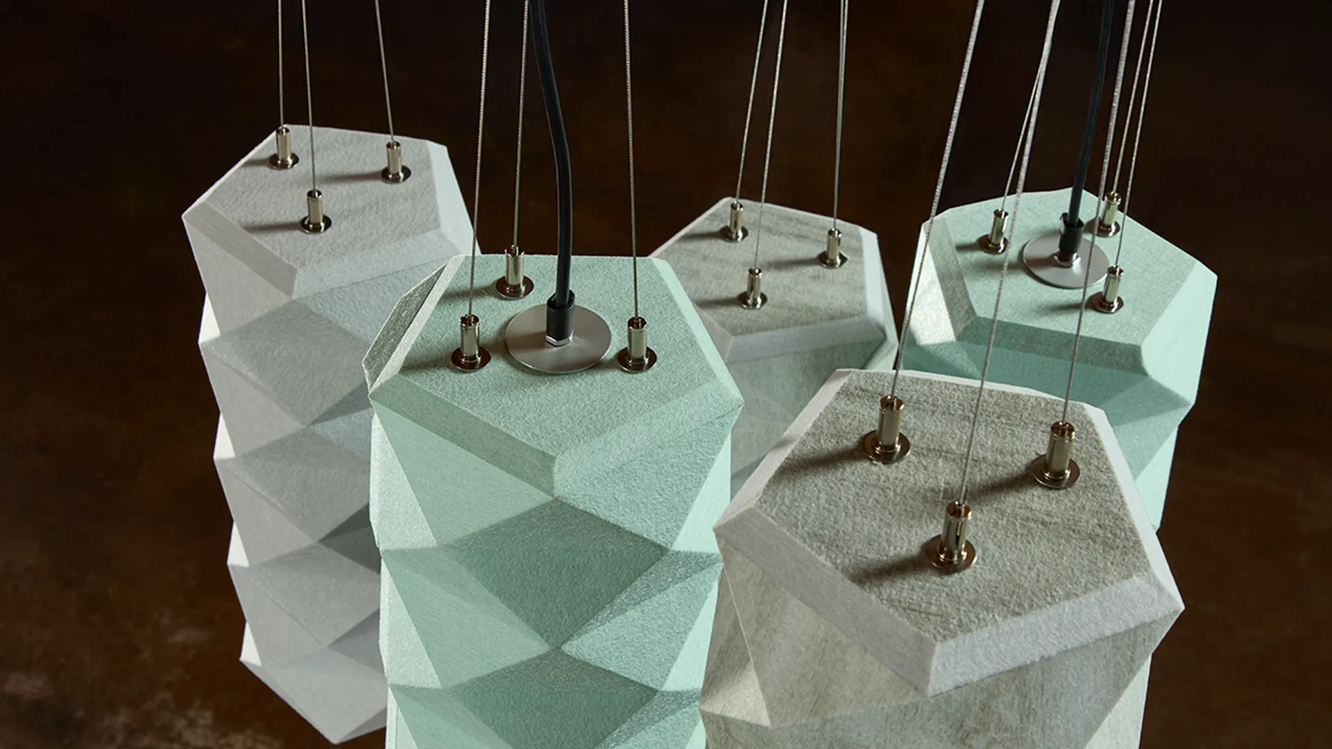 Product: Tessellate Pendants Lit | Colors: Mint and Frost | Print: White Wash
